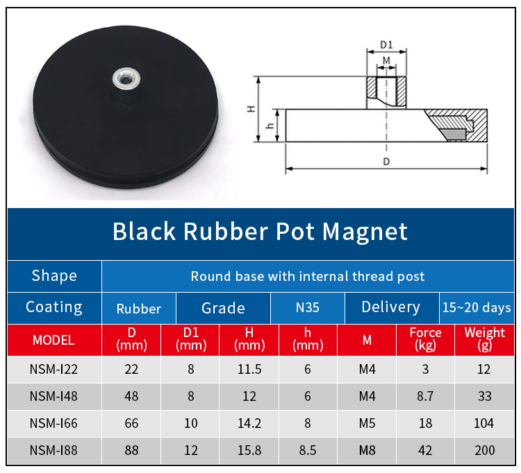 Specifiche del prodotto con magnete con vaso filettato interno