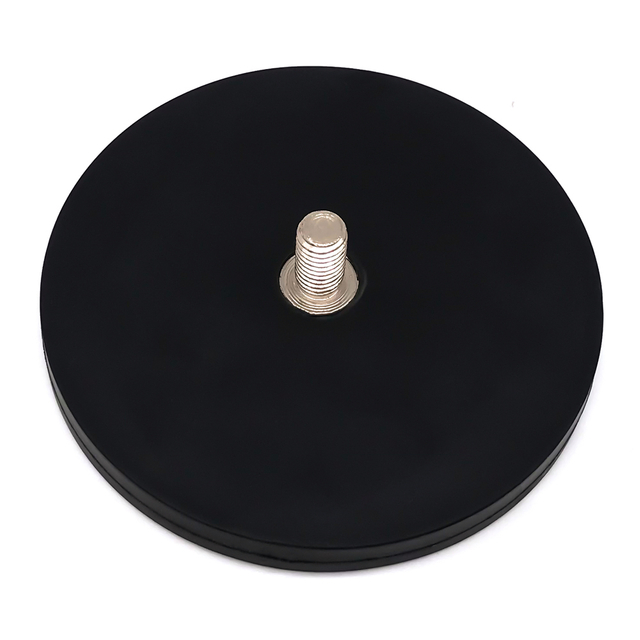 Magnete multipolare con asta filettata esterna in gomma nera al neodimio